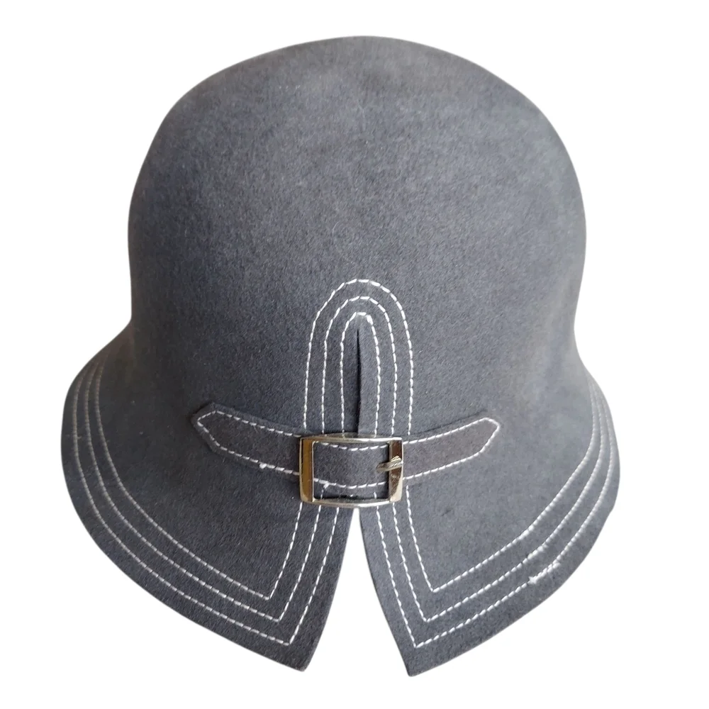 The Hatter Company Gray Felt Cloche Hat with Buckle Stitch Detail Vintage Inspir - Picture 3 of 13